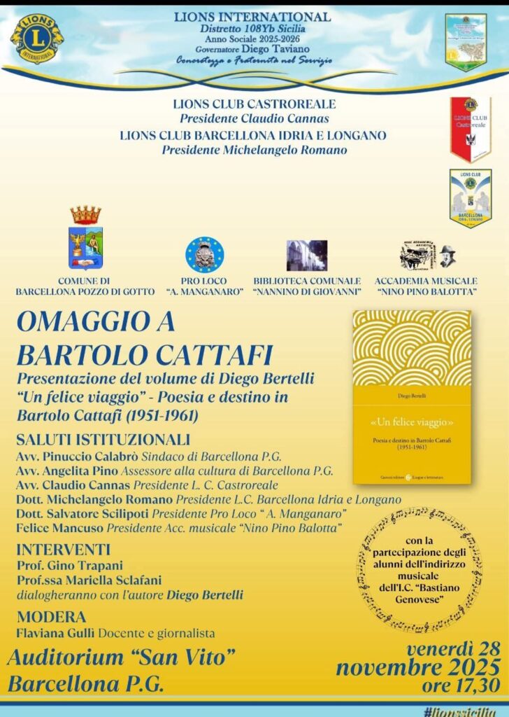 Locandina-libro-Cattafi-728x1024 "Un felice viaggio" - Poesia e destino in Bartolo Cattafi di Diego Bertelli sarà presentato il 28 novembre